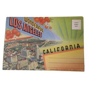 Vintage Postcard Fold Out‎ Los Angeles California 1940s Unposted Color